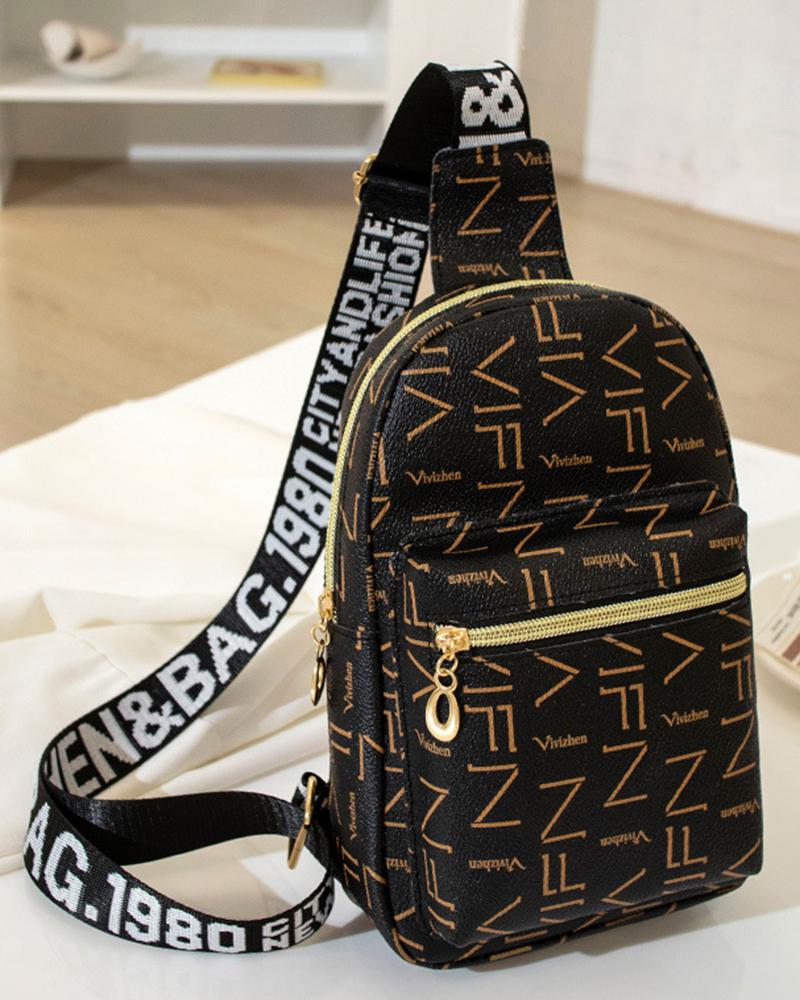 Letter Pattern Zipper Design Crossbody Shoulder Bag