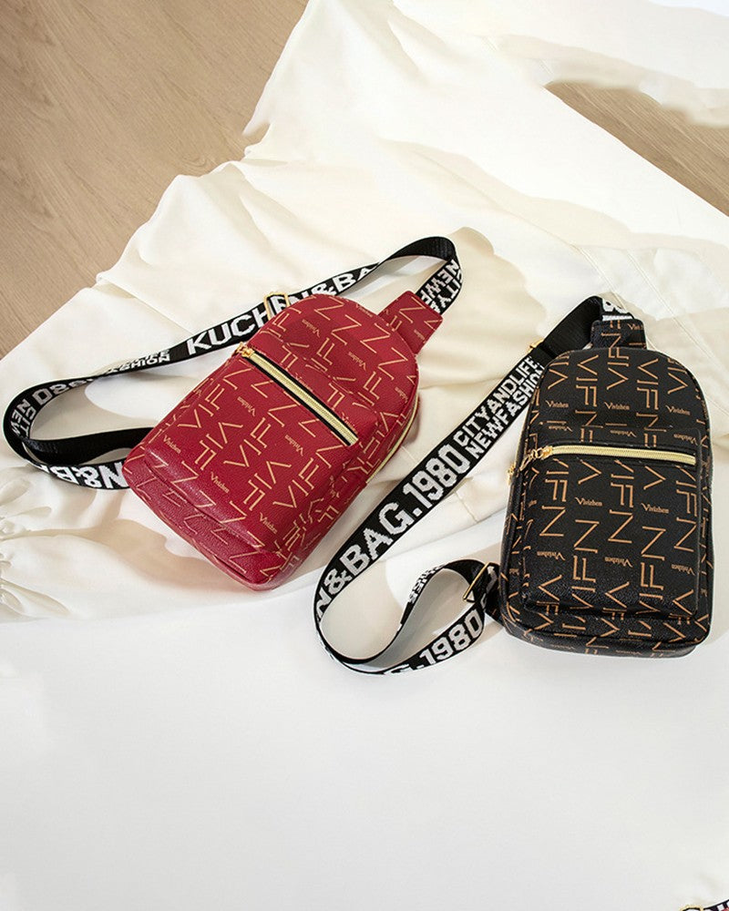 Letter Pattern Zipper Design Crossbody Shoulder Bag