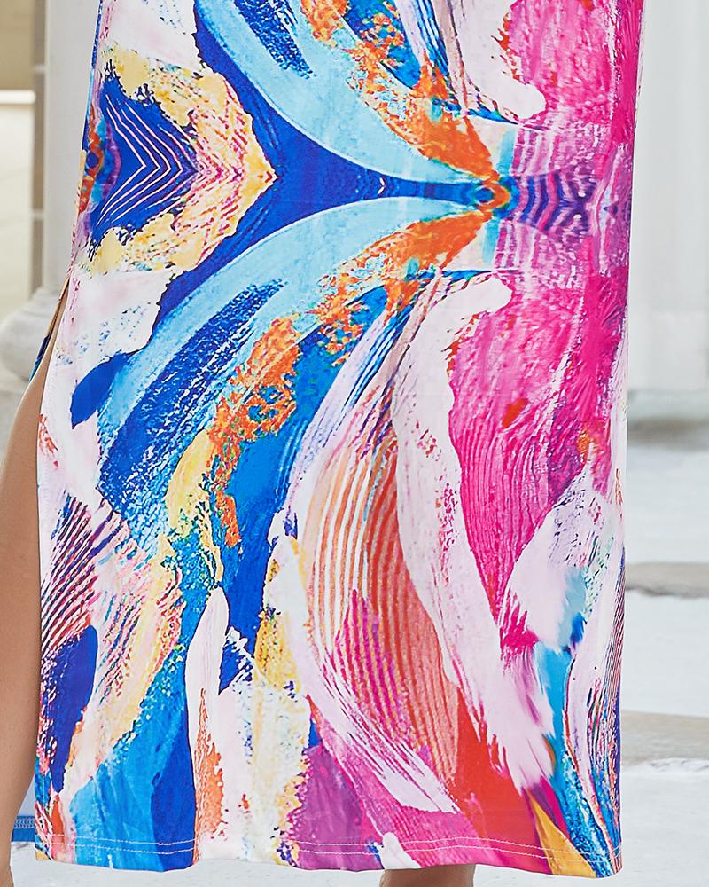 Abstract Print One Shoulder Maxi Dress