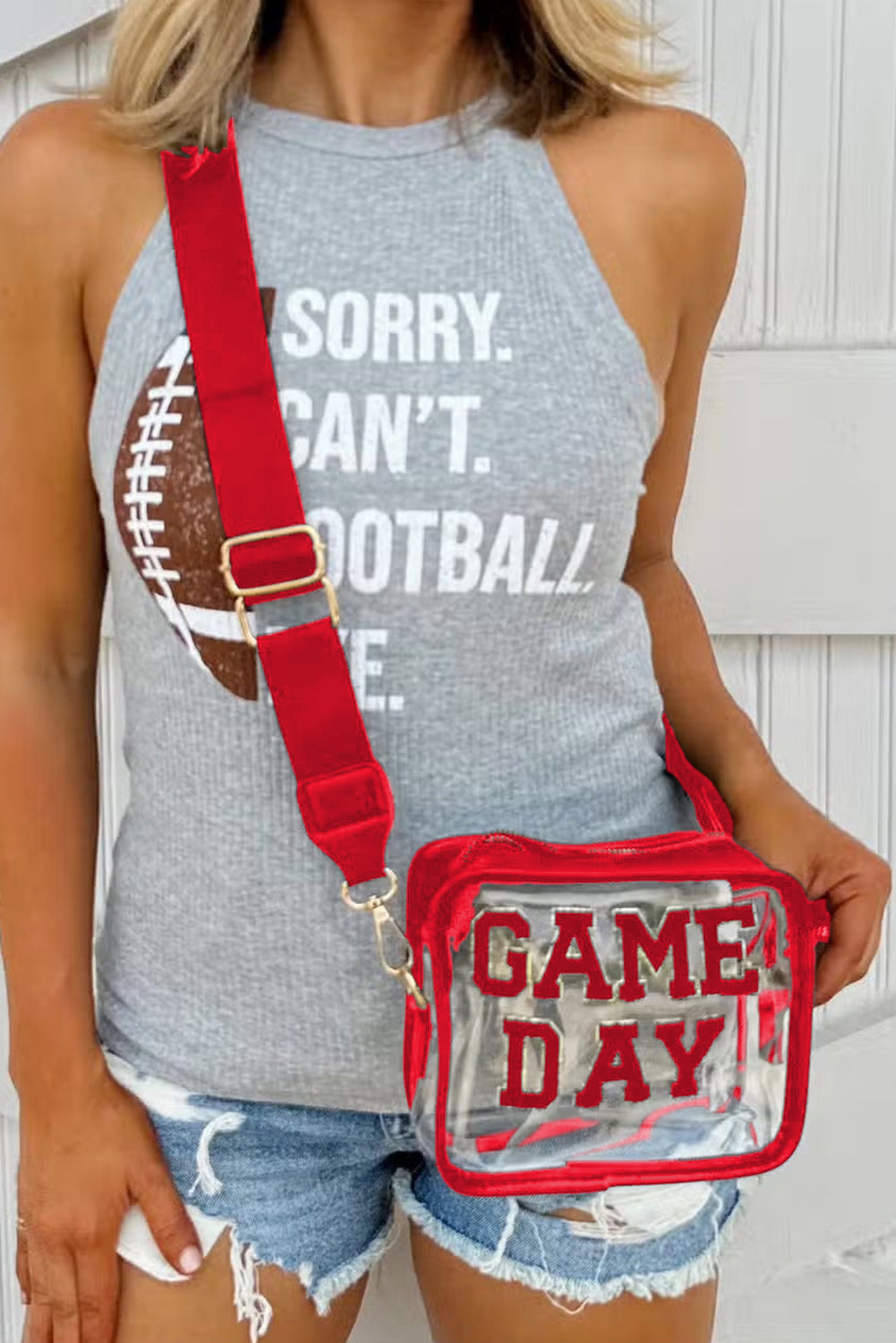 Fiery Red GAME DAY Rugby Football Clear Shoulder Bag