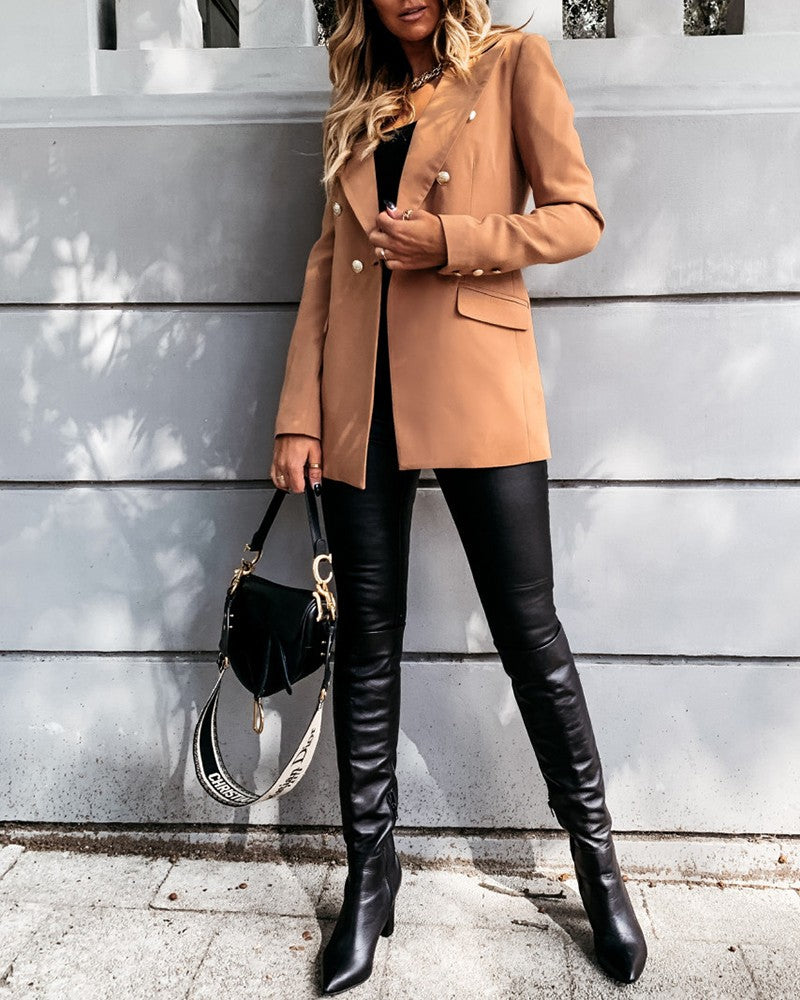 Double Breasted Long Sleeve Blazer Coat