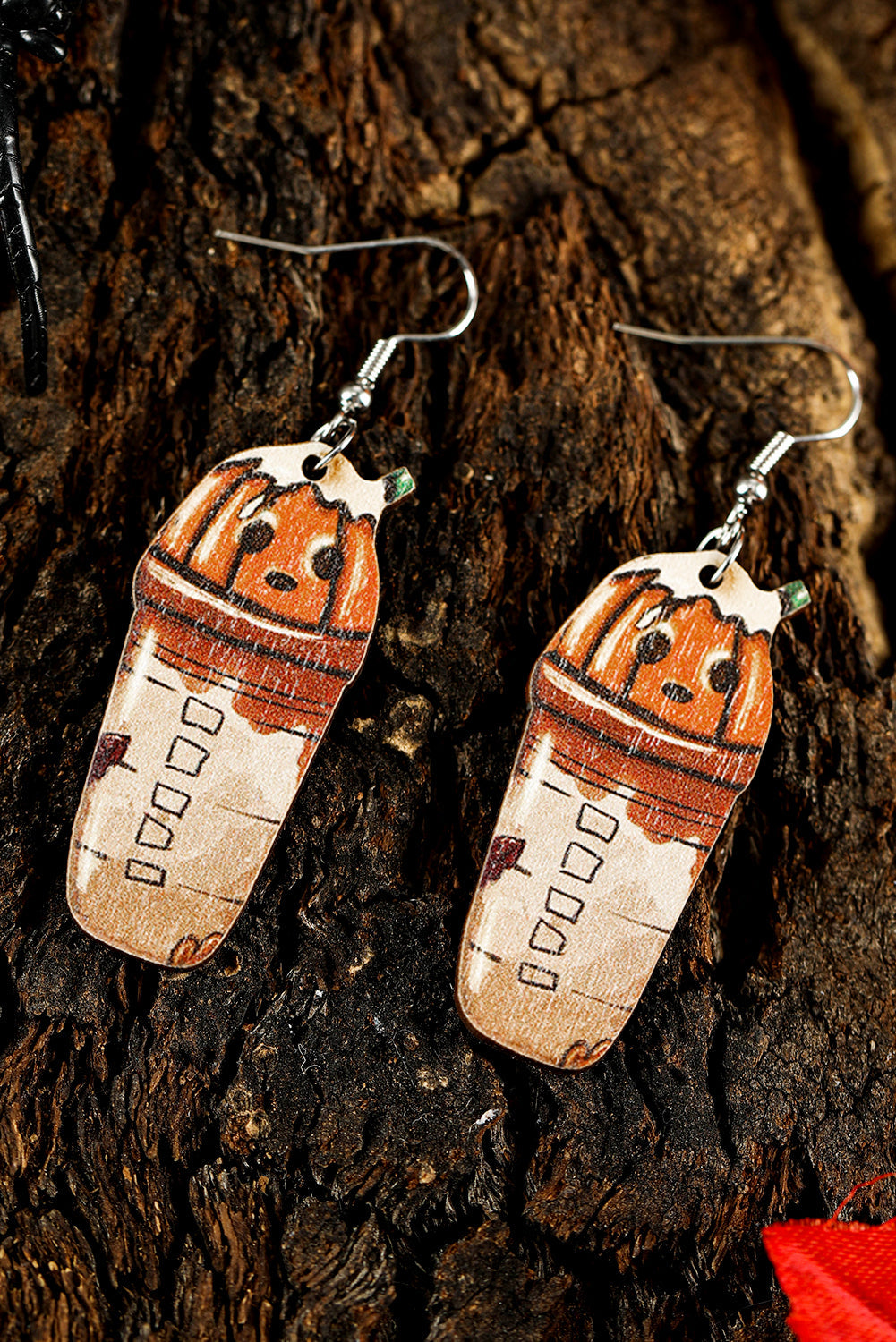 Russet Orange Pumpkin Beverage Halloween Hook Earrings