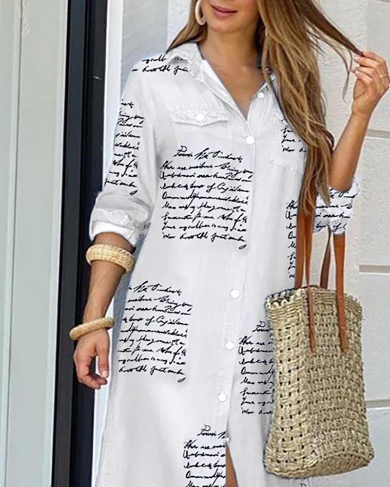 Letter Print Button Down Shirt Dress