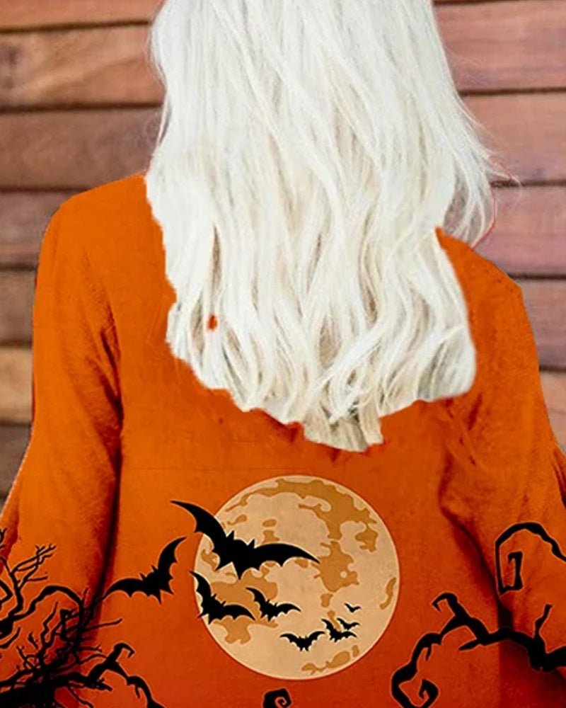 Halloween Graphic Pumpkin Print Long Sleeve Coat