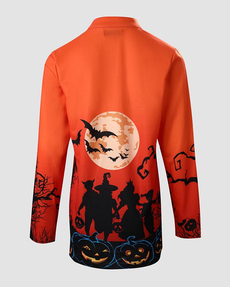 Halloween Graphic Pumpkin Print Long Sleeve Coat