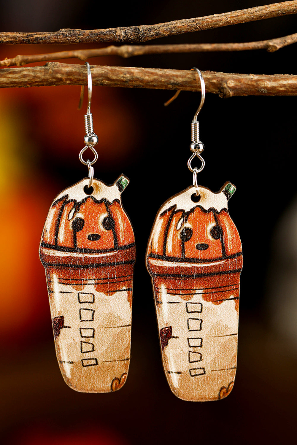 Russet Orange Pumpkin Beverage Halloween Hook Earrings