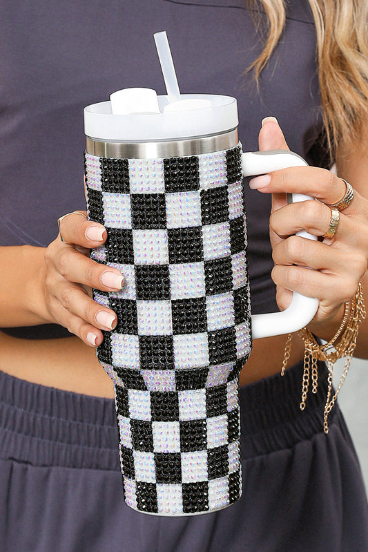 Ginger Full Rhinestone Checkerboard Handled Tumbler 40oz