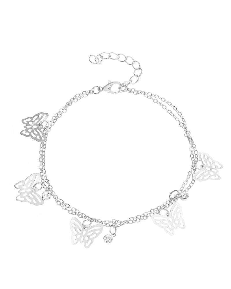 Butterfly Pattern Rhinestone Decor Multi layer Anklet