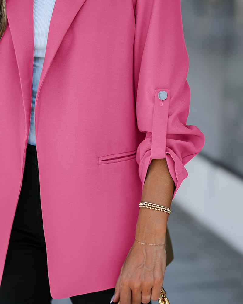 Notched Collar Roll Up Sleeve Blazer Coat