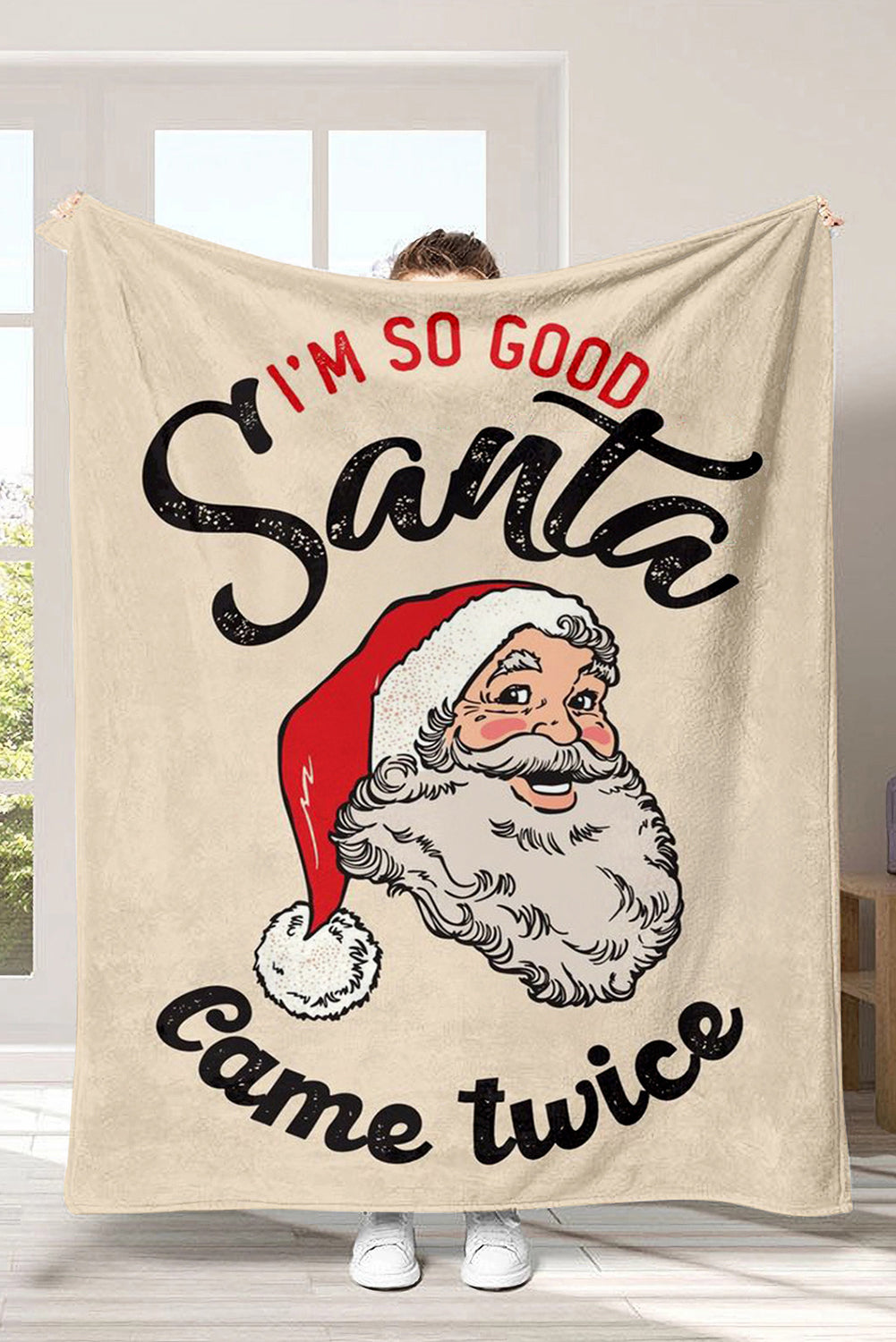 White Santa Claus Christmas Slogan Print Soft Blanket 125*150cm