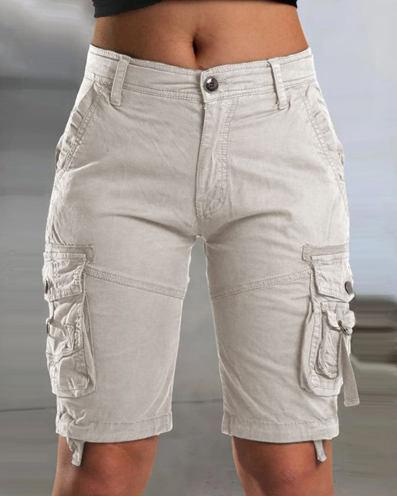 High Waist Pocket Design Cargo Shorts