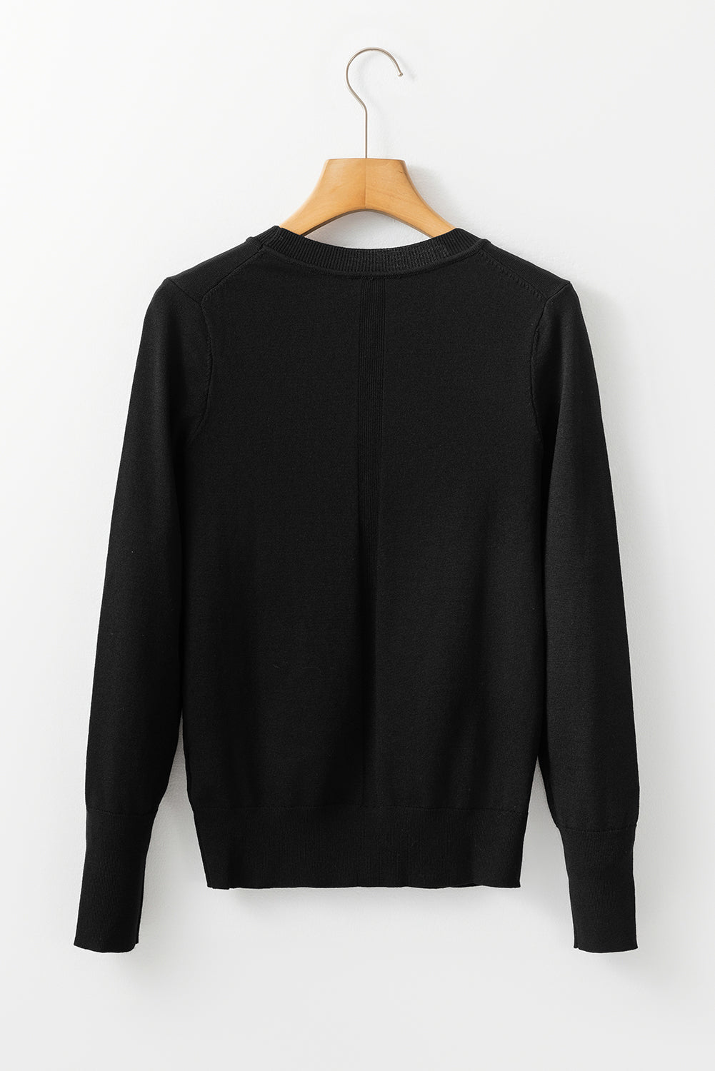 Black Solid Color Slim Fit Lightweight Crew Neck Sweater