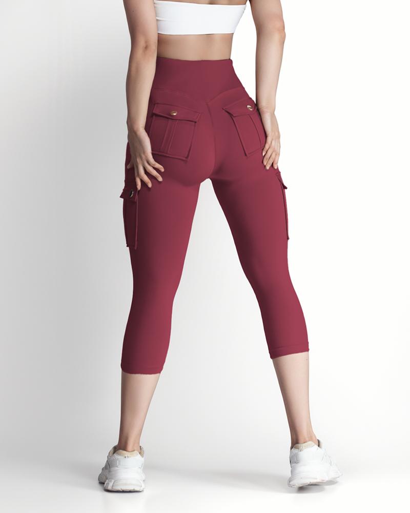 Pocket Design High Waist Sports Active Pants