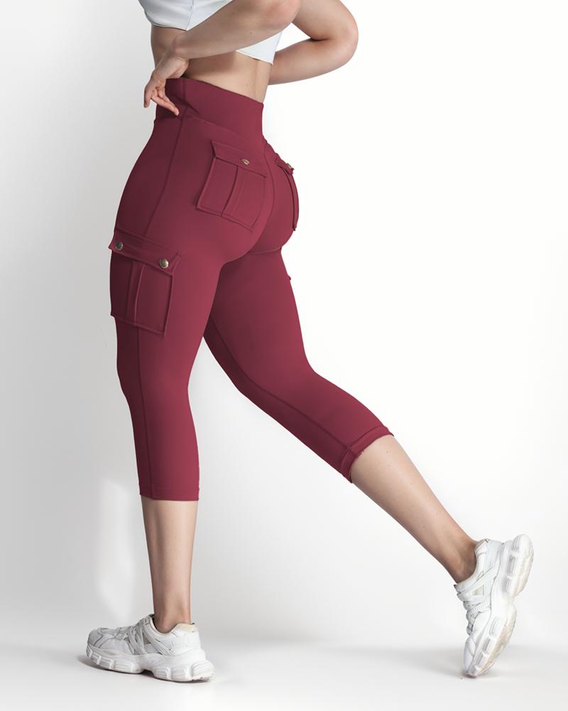 Pocket Design High Waist Sports Active Pants