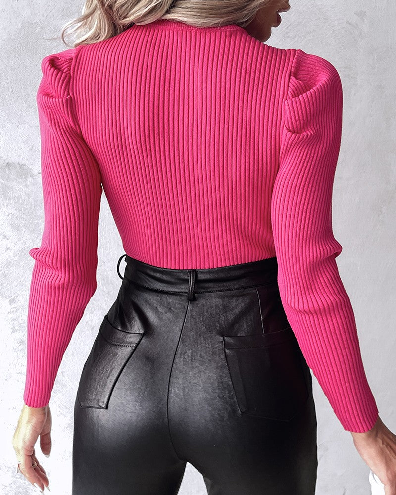 Studded Rhinestone Hollow Out Keyhole Neck Knit Sweater