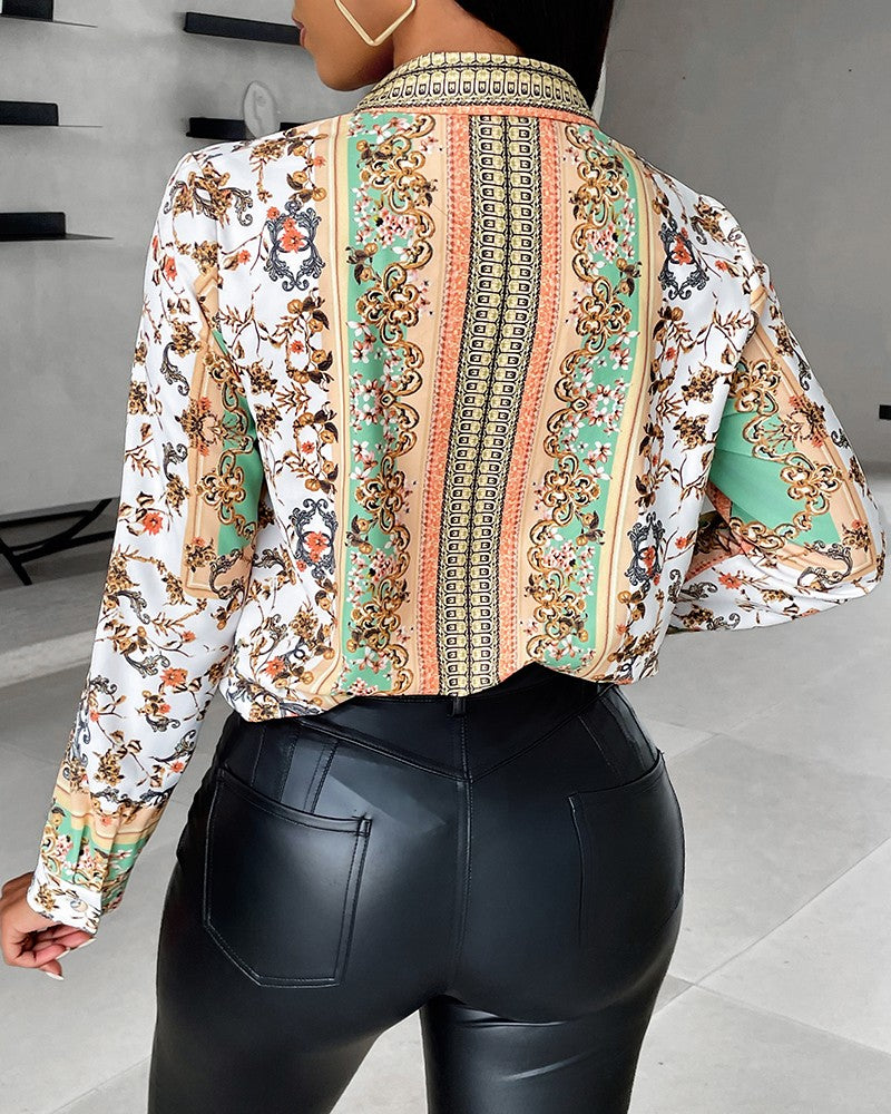 All Over Print Buttoned Top