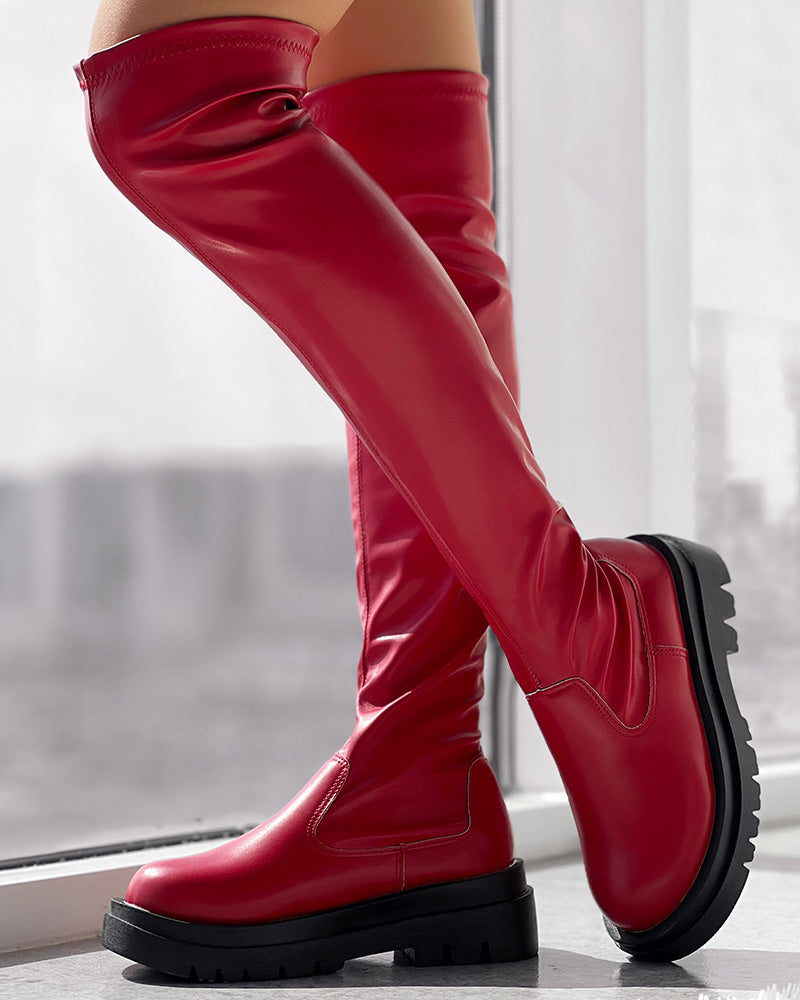 Over The Knee Round Toe Platform Boots