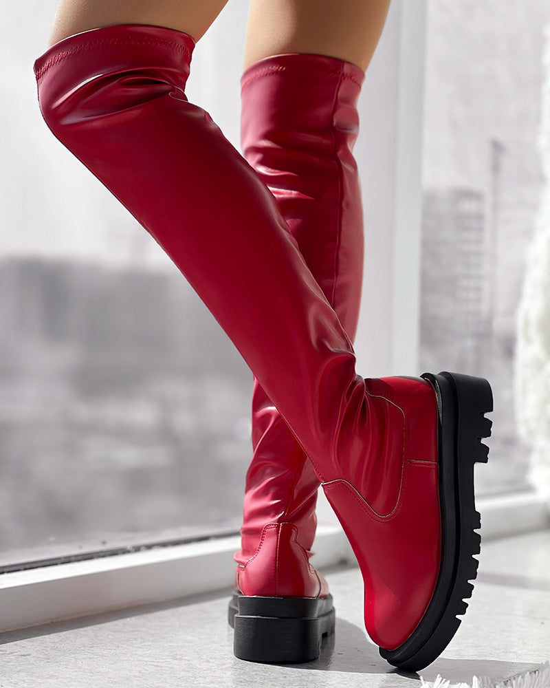 Over The Knee Round Toe Platform Boots