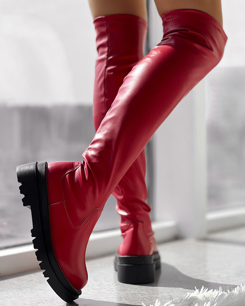 Over The Knee Round Toe Platform Boots