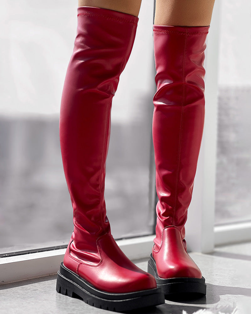 Over The Knee Round Toe Platform Boots