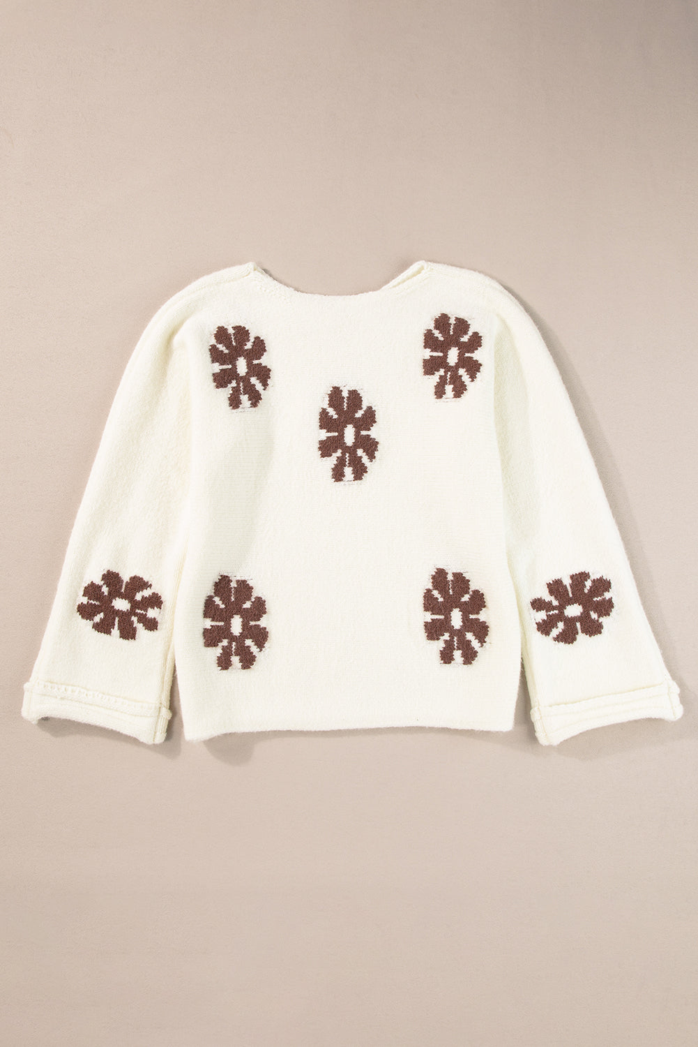 White Colorblock Floral Pattern Round Neck Sweater