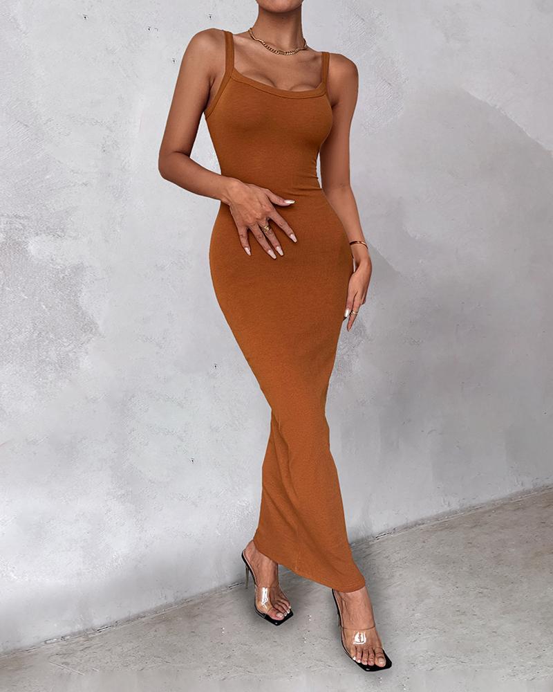 U Neck Slim fitting Long Slip Dress