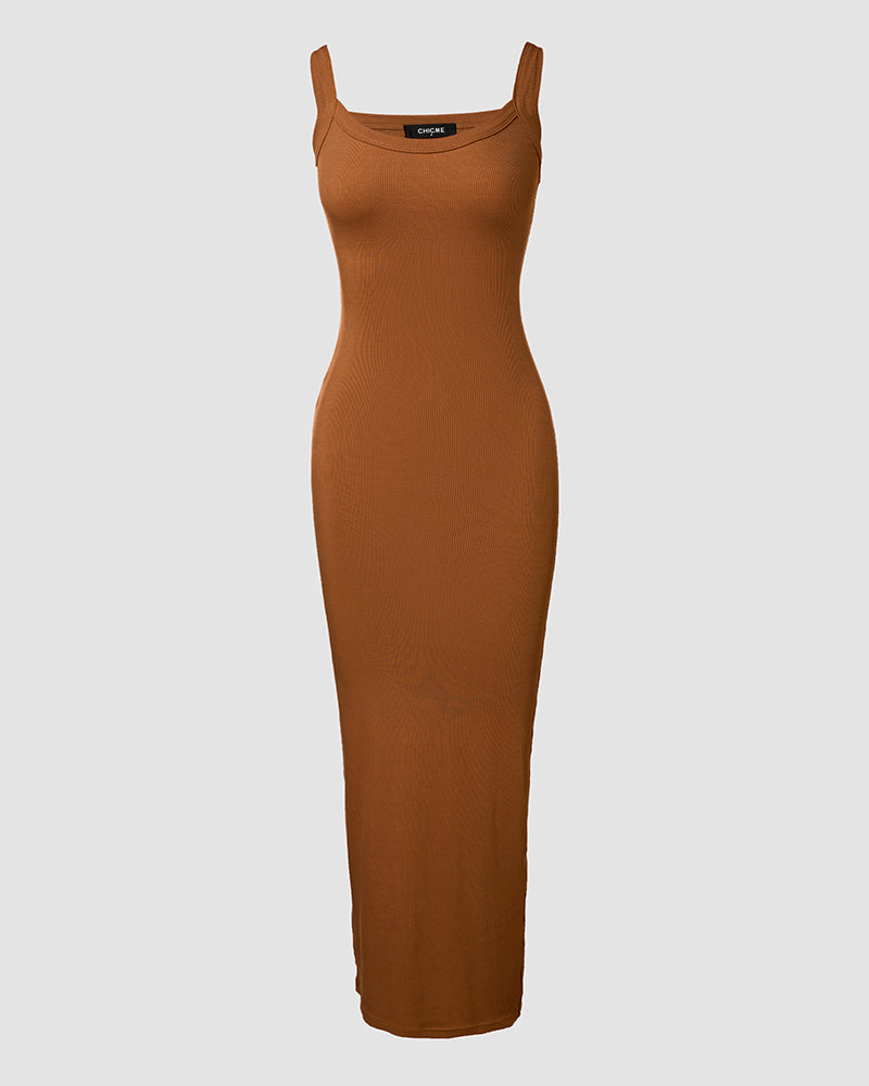 U Neck Slim fitting Long Slip Dress