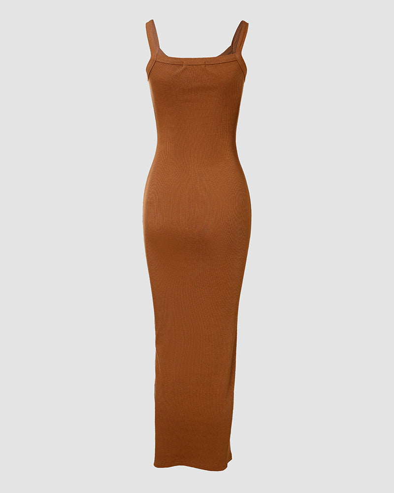 U Neck Slim fitting Long Slip Dress