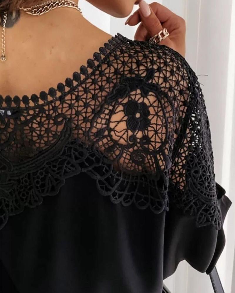 Contrast Lace Tied Detail Bell Sleeve Top