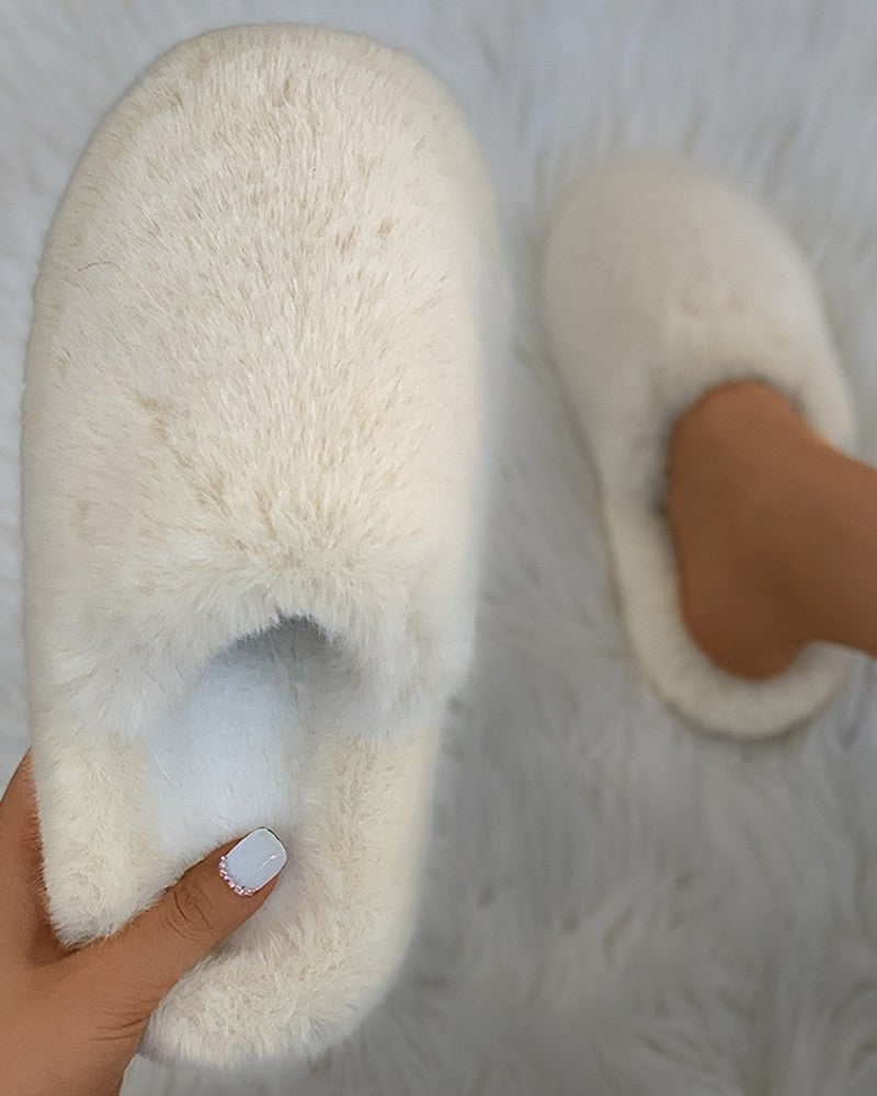 Plain Close Toe Fluffy Slippers