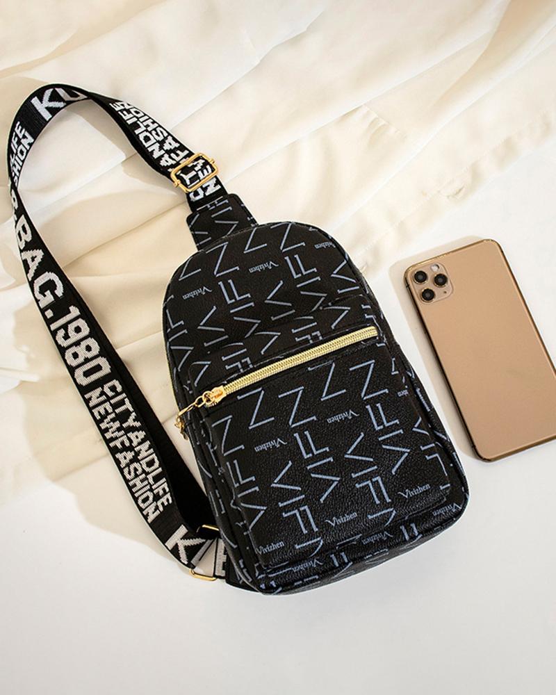 Letter Pattern Zipper Design Crossbody Shoulder Bag