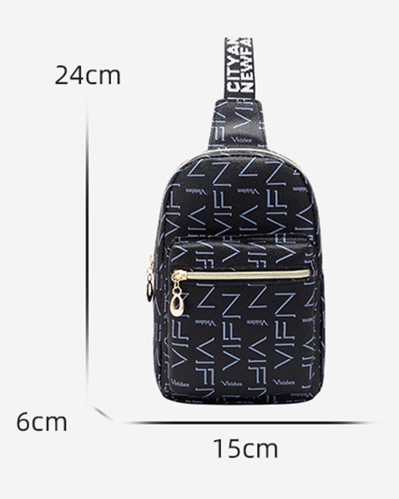 Letter Pattern Zipper Design Crossbody Shoulder Bag