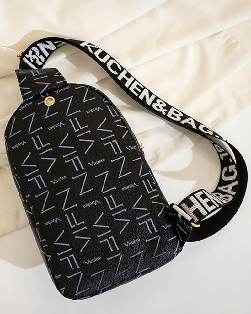 Letter Pattern Zipper Design Crossbody Shoulder Bag