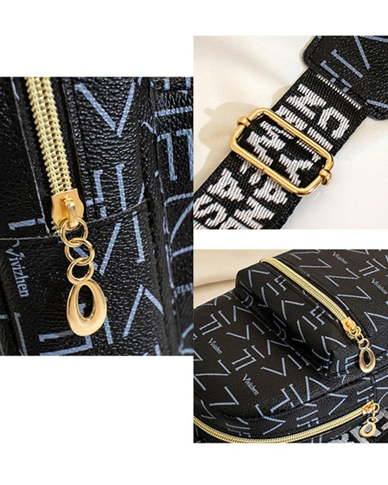 Letter Pattern Zipper Design Crossbody Shoulder Bag