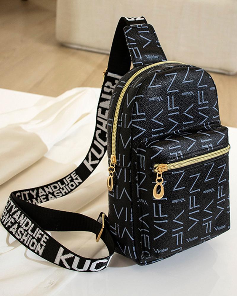 Letter Pattern Zipper Design Crossbody Shoulder Bag