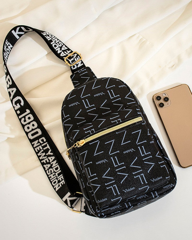 Letter Pattern Zipper Design Crossbody Shoulder Bag