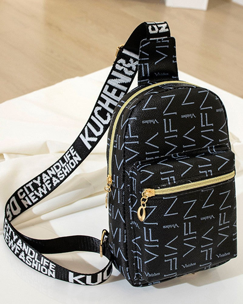 Letter Pattern Zipper Design Crossbody Shoulder Bag