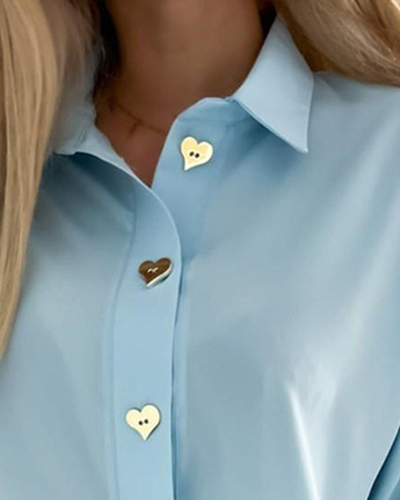 Heart Shaped Buttoned Long Sleeve Top