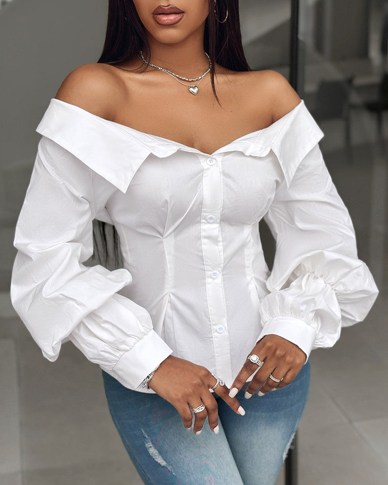 Lantern Sleeve Off Shoulder Top