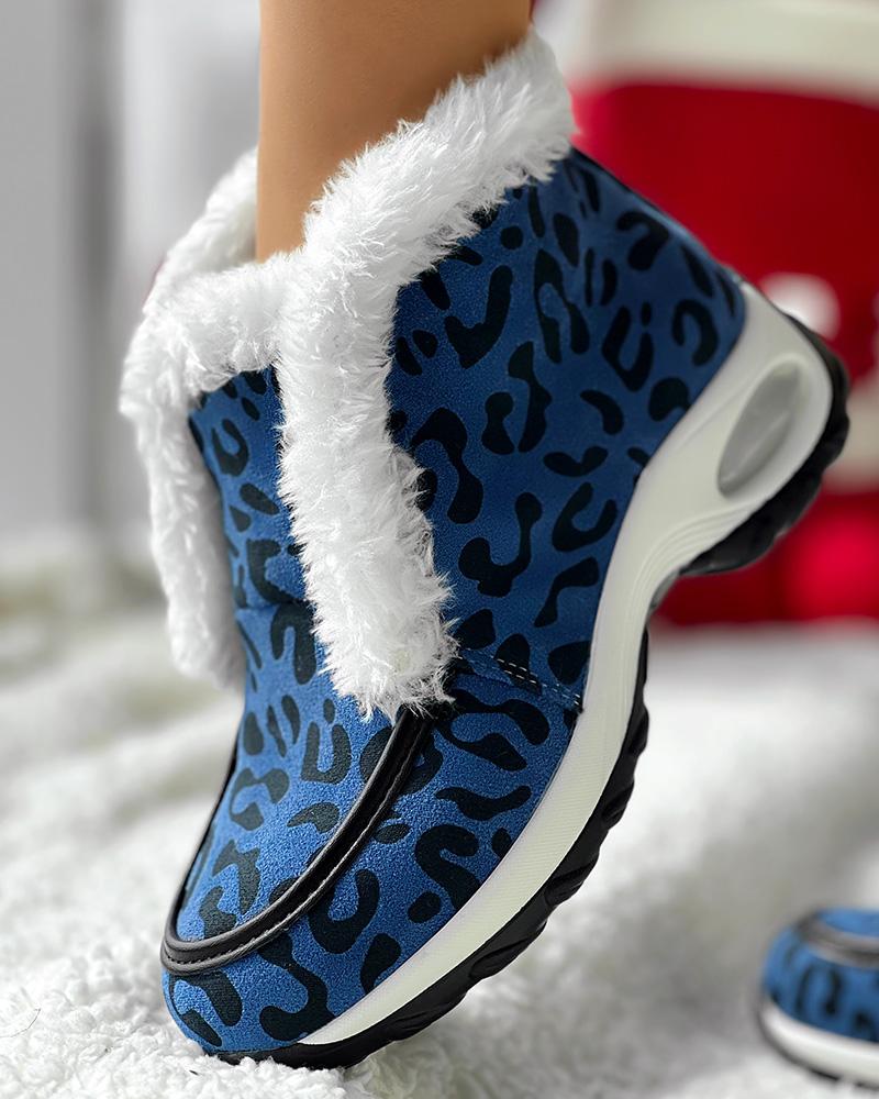 Leopard Fuzzy Detail Lined Warm Ankle Boots