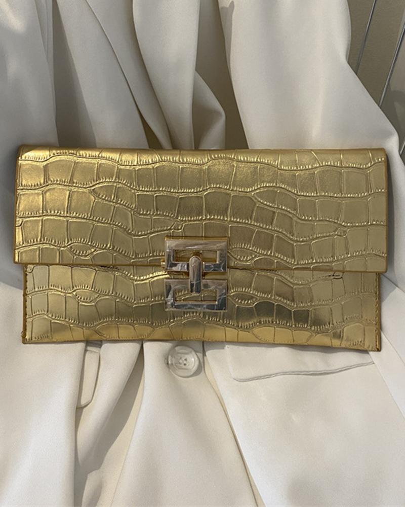 Crocodile Press Lock Envelop Flap Clutch Bag