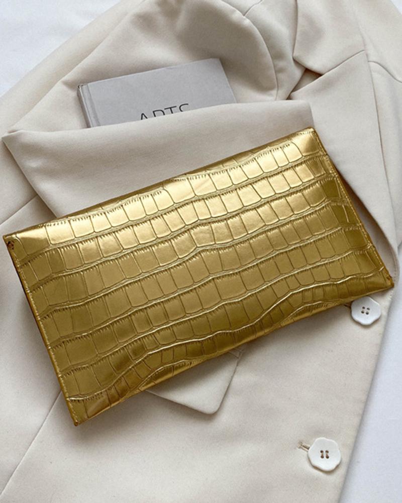 Crocodile Press Lock Envelop Flap Clutch Bag