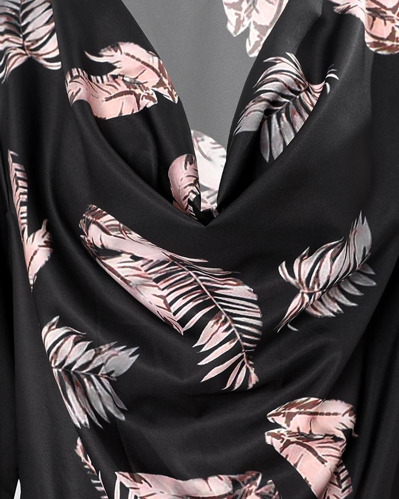 Leaf Print Cowl Neck Top