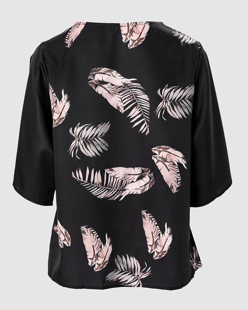 Leaf Print Cowl Neck Top