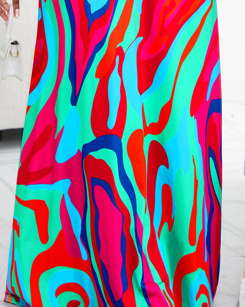 Abstract Print Spaghetti Strap Maxi Dress