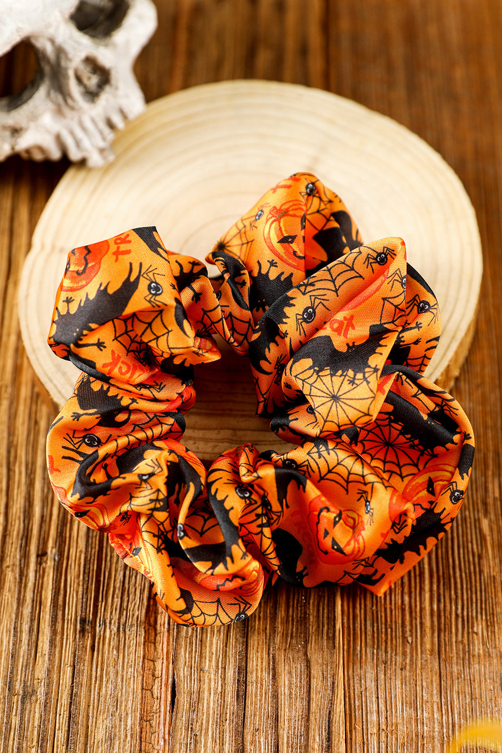 Orange Halloween Pattern Print Hair Scrunchie