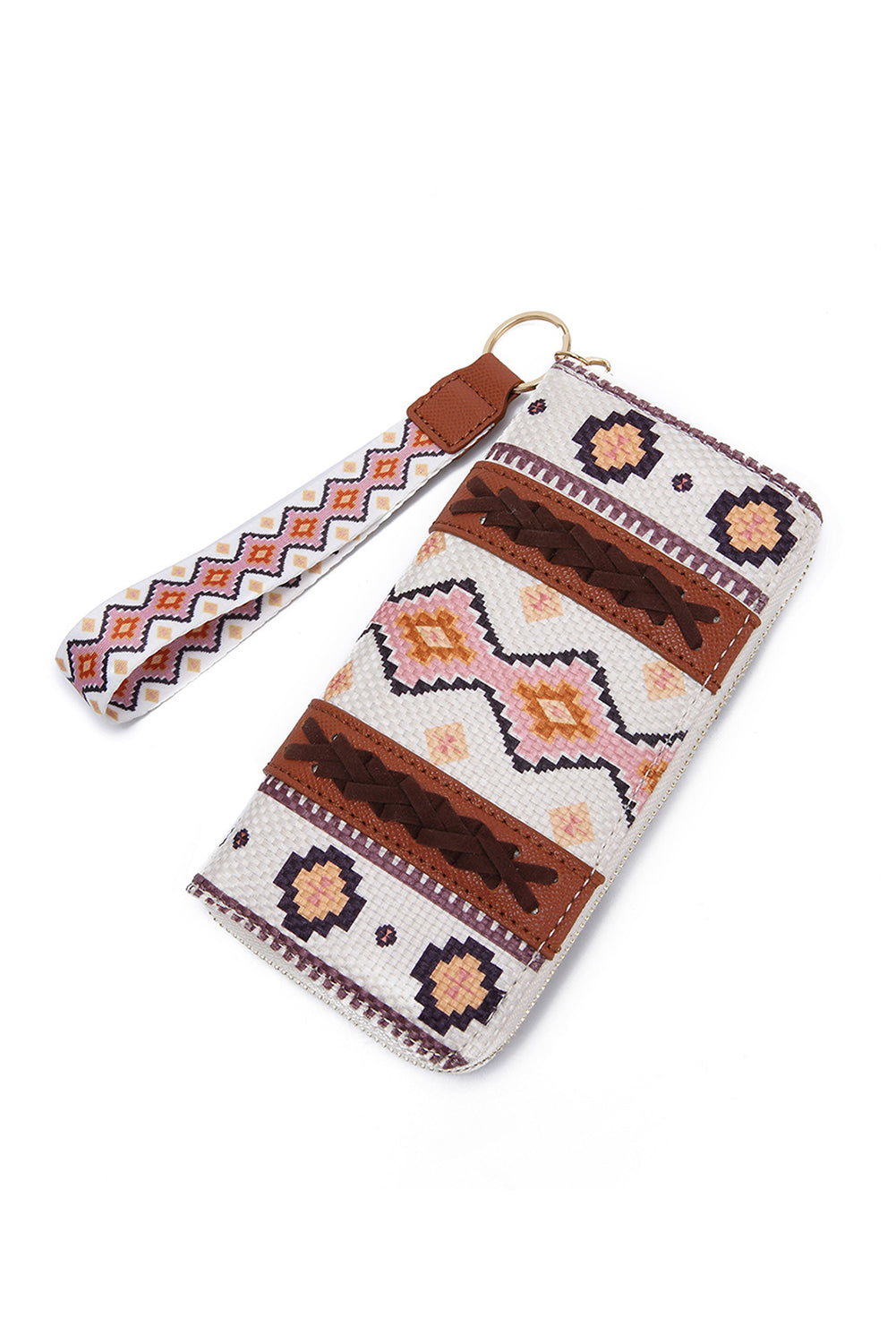 White Western Aztec Print PU Leather Wristlet Wallet