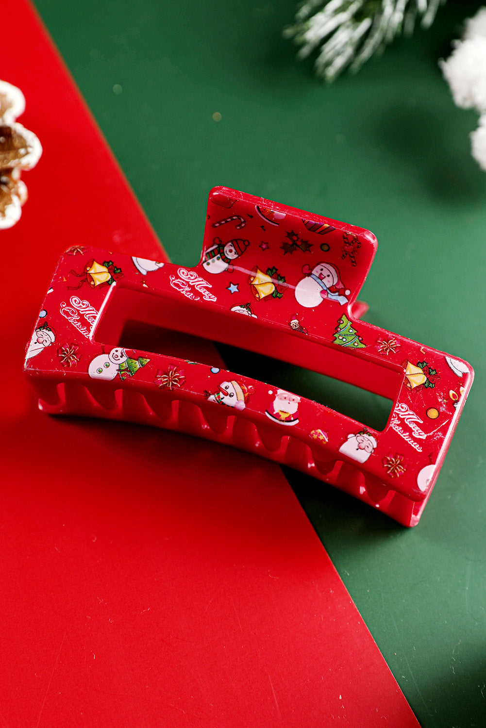 Racing Red Cartoon Christmas Pattern Print Hollow Out Hair Clip