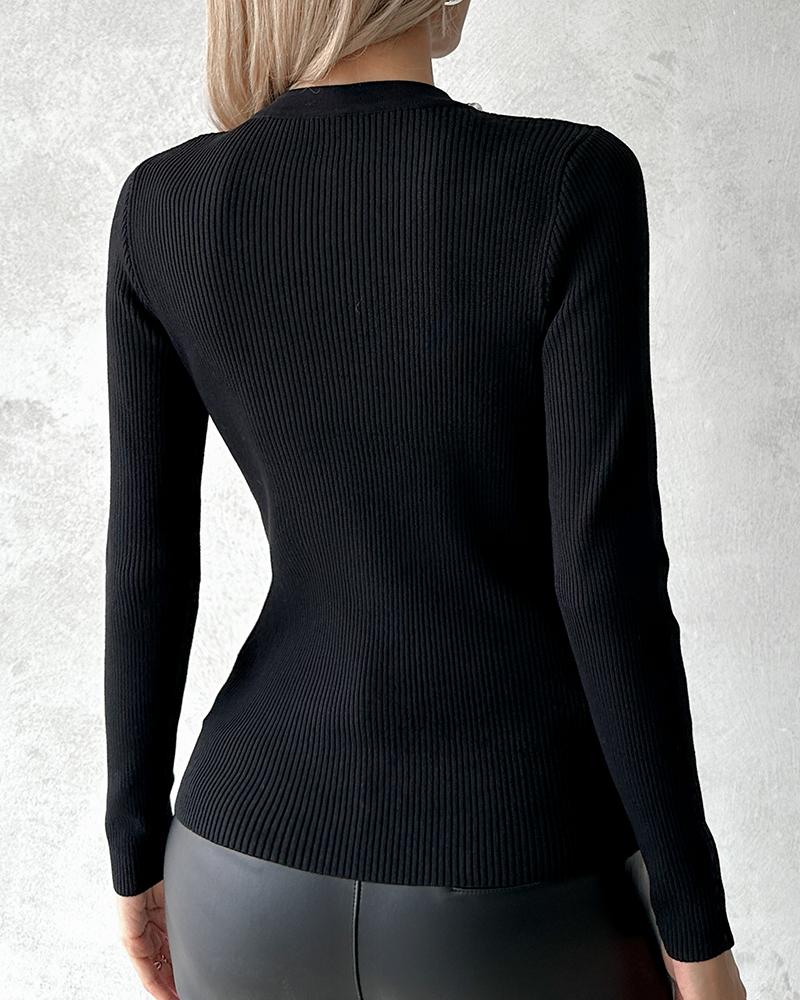 O neck Long Sleeve Beaded Knit Sweater