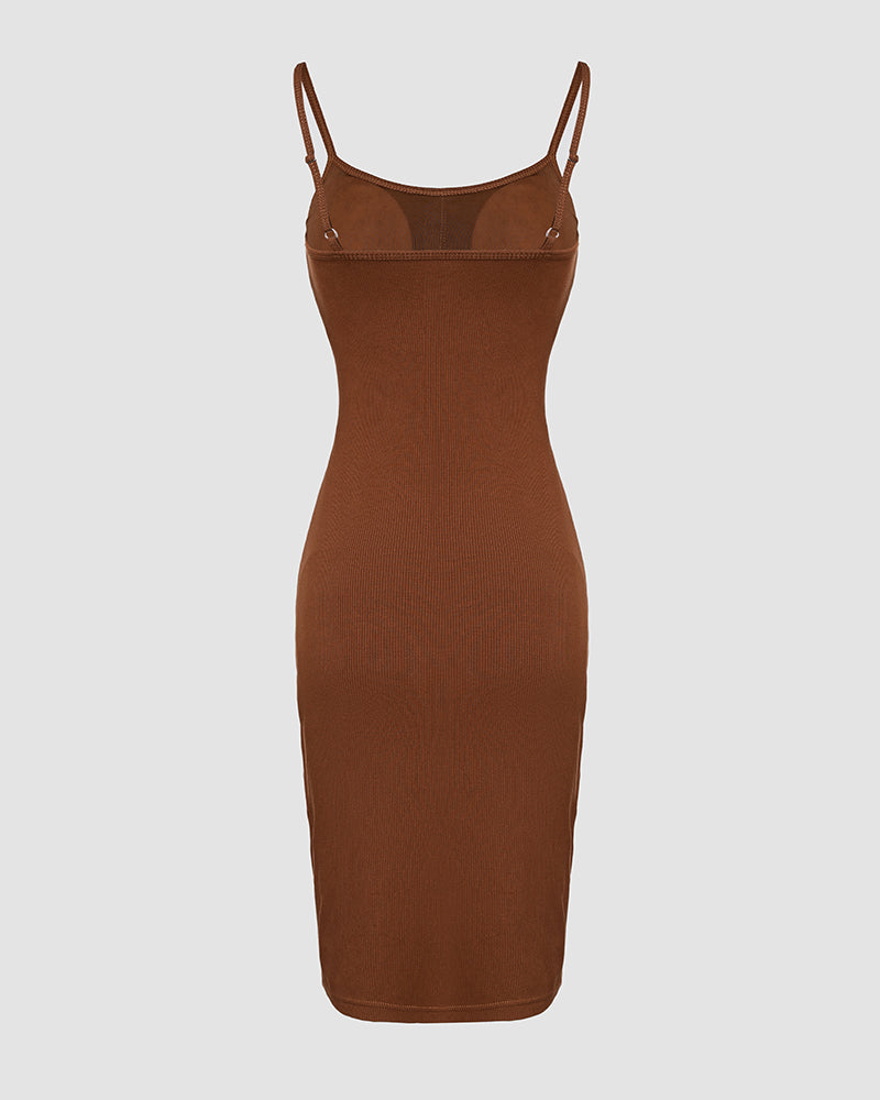 Shapewear Dress Bodycon Midi Dress Built in Bra Summer Casual Tummy Control Slip Dress with Adjustable Straps